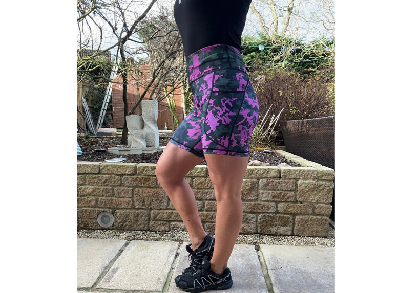 Magenta Camo Mid Shorts with pockets